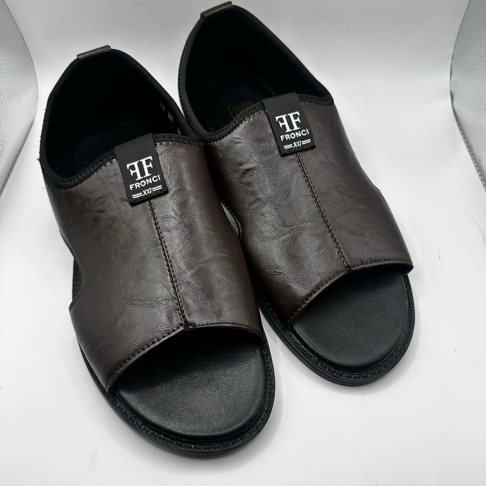 Fronci Flat Leather Sandals Cut‎ Outs Brown Leather Black Soles Euro Men's 43 12
